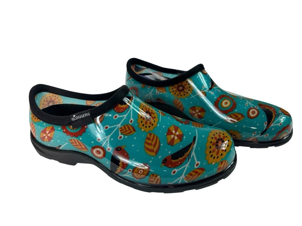 Sloggers Womens Size 9 Garden & Rain Shoes Waterproof Turquoise Bird Print